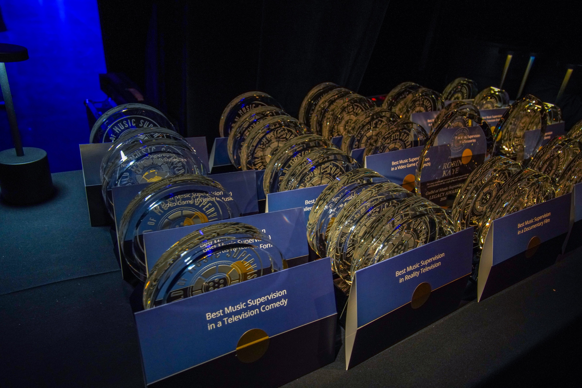 GMS Awards trophies arranged backstage